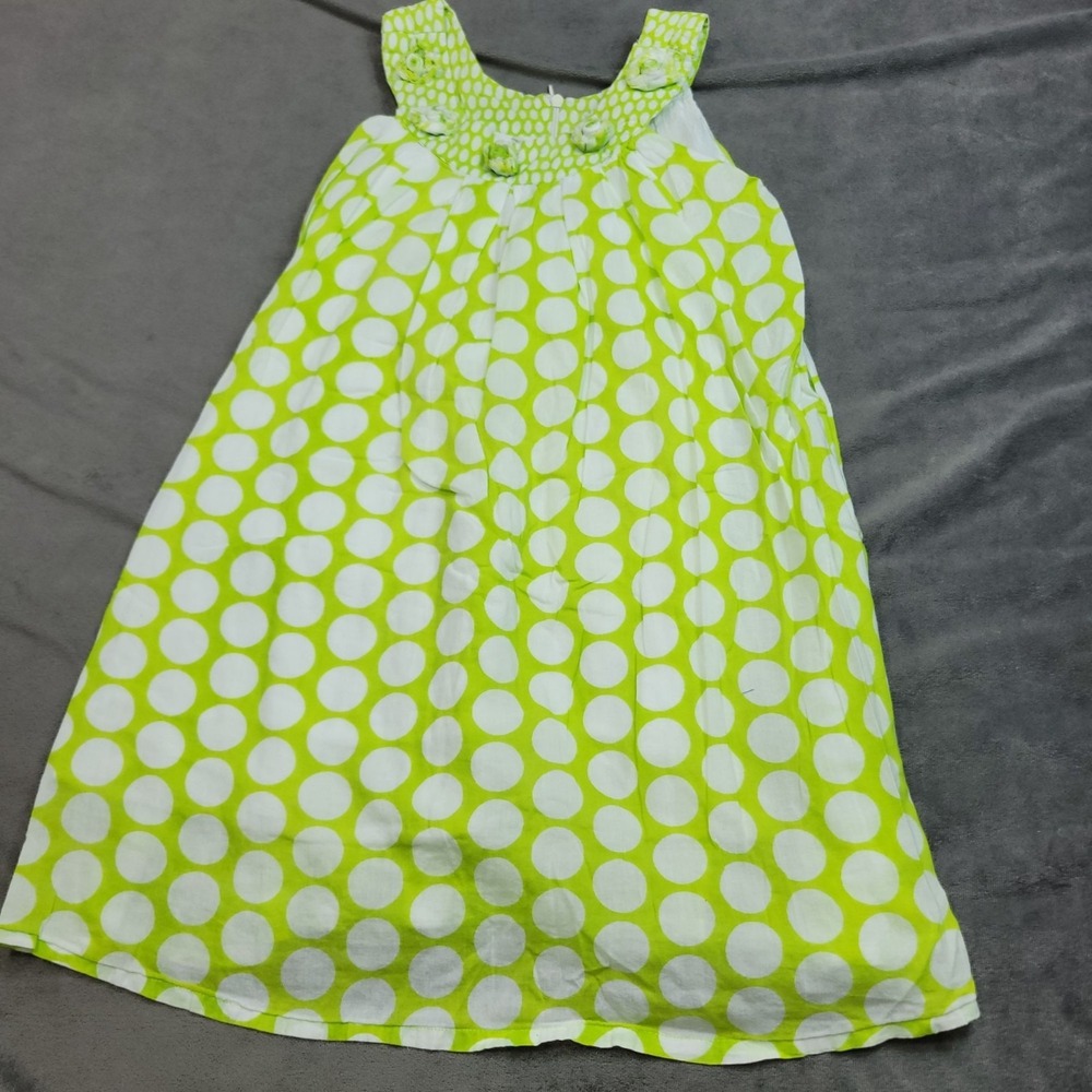 Orient Expressed Inc Green White Polka Dot Sleeveless 100 Cotton Dress For Girls